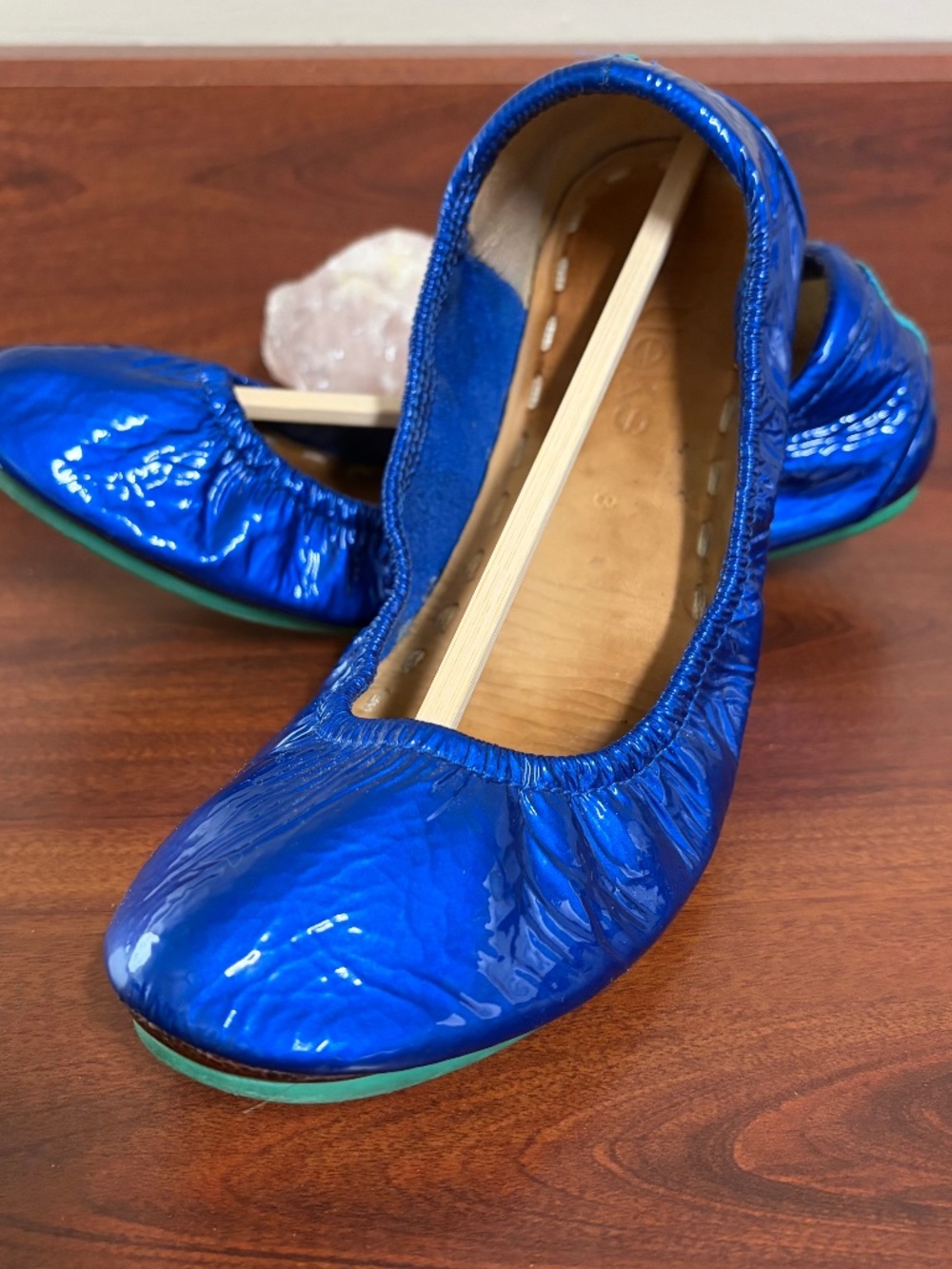 Tieks Blue Sapphire Metallic Shimmer Patent Leather Foldable Ballet Flats Size 8